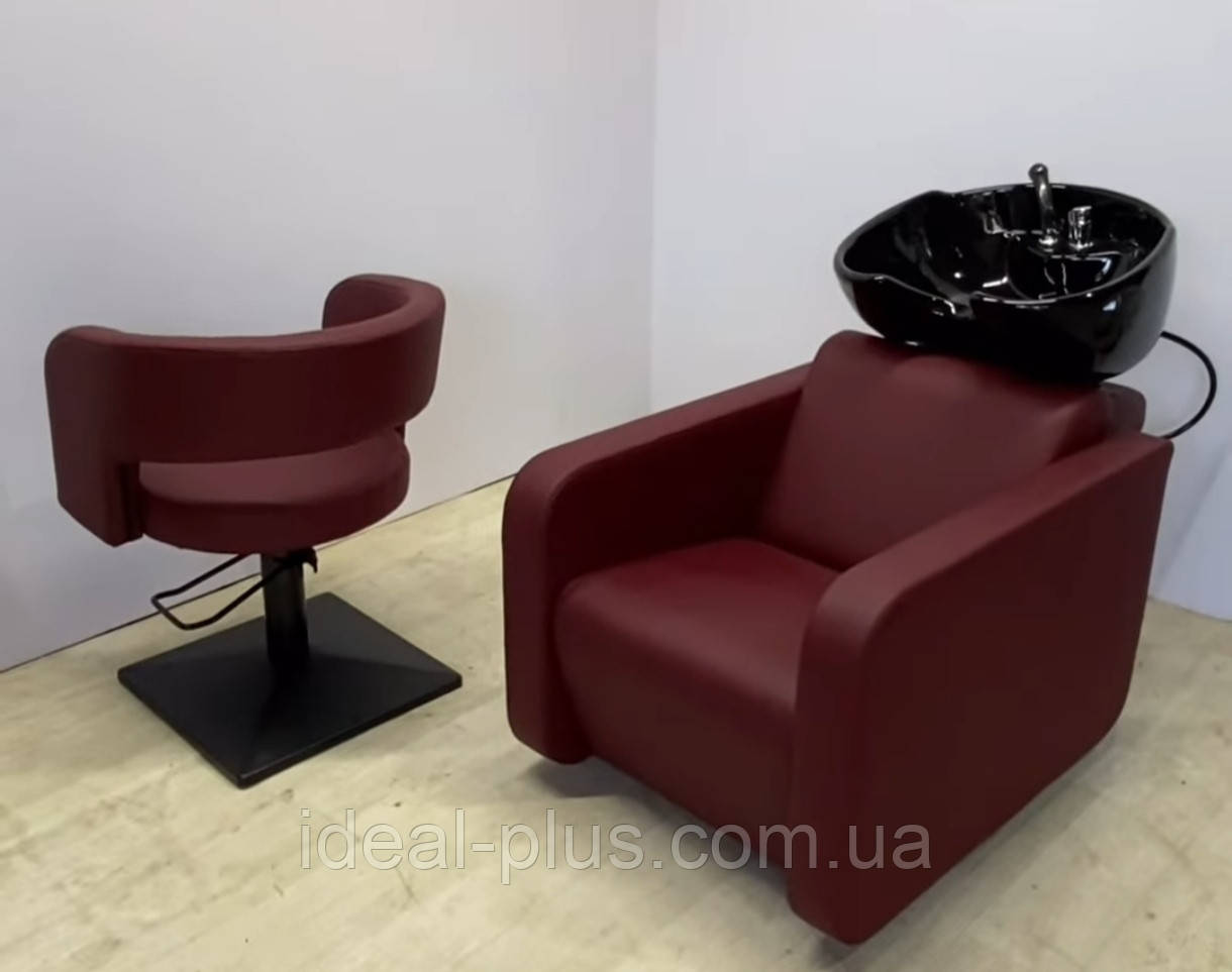 Комплект меблів для перукарень 2в1 Олімп&Декор мийка перукарська та крісло на чорній квадратній базі, фото 1