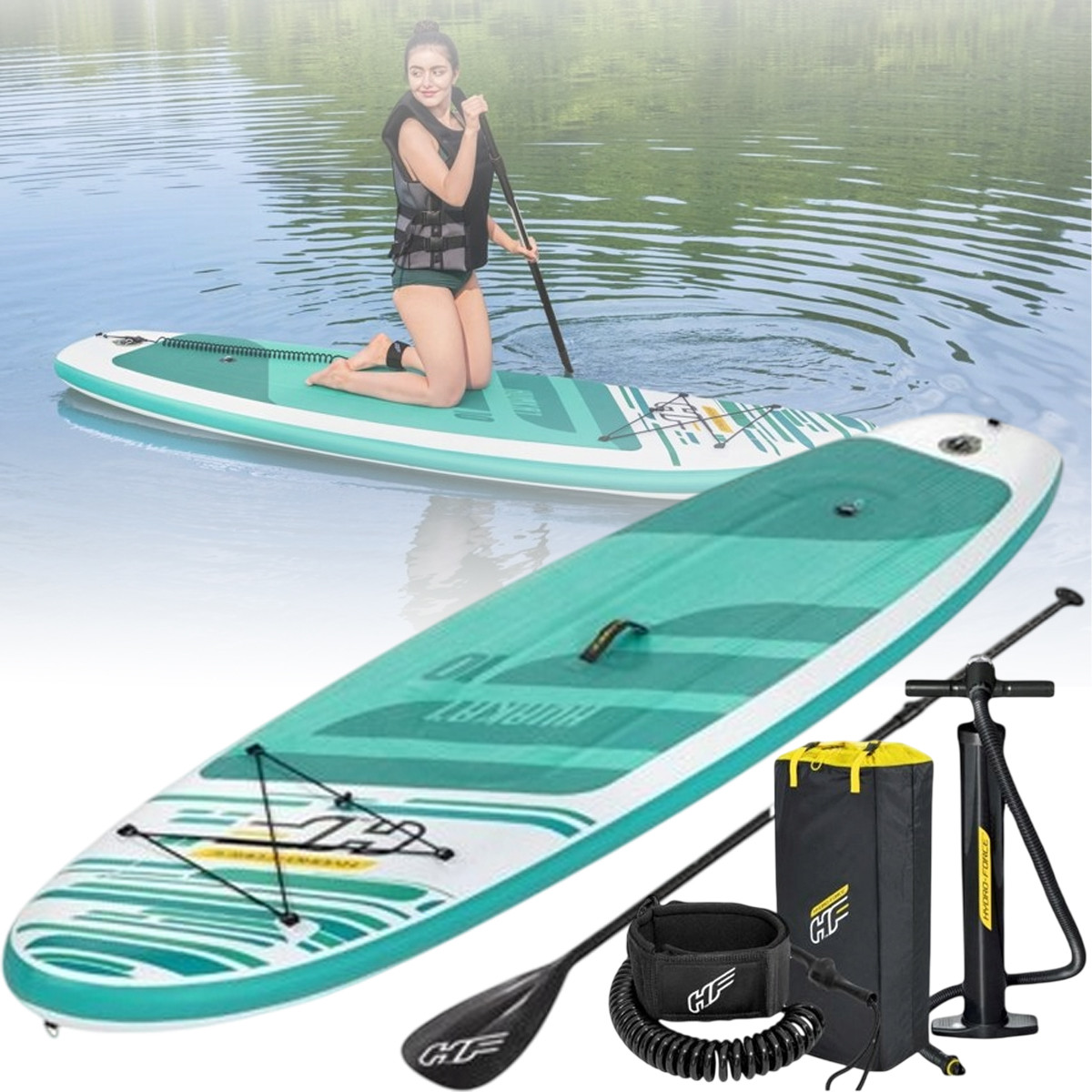Надувна дошка для серфінг-плавання Bestway 305x84x15 см SUP-дошка 65346 з набором бірюзовий