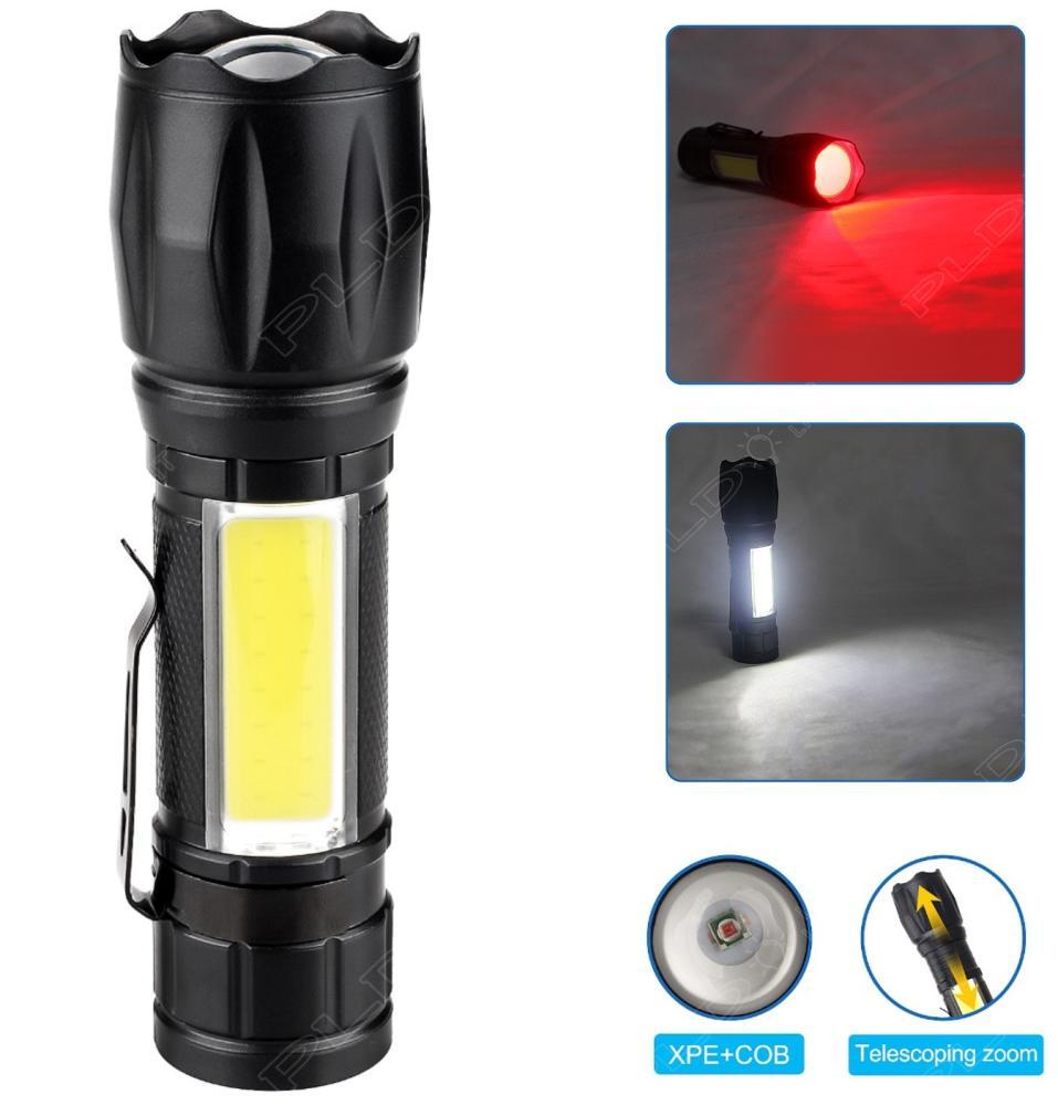 Ліхтар W601-XPE(red)+COB(white), Li-Ion акумулятор, ЗУ microUSB, zoom, Box, фото 1