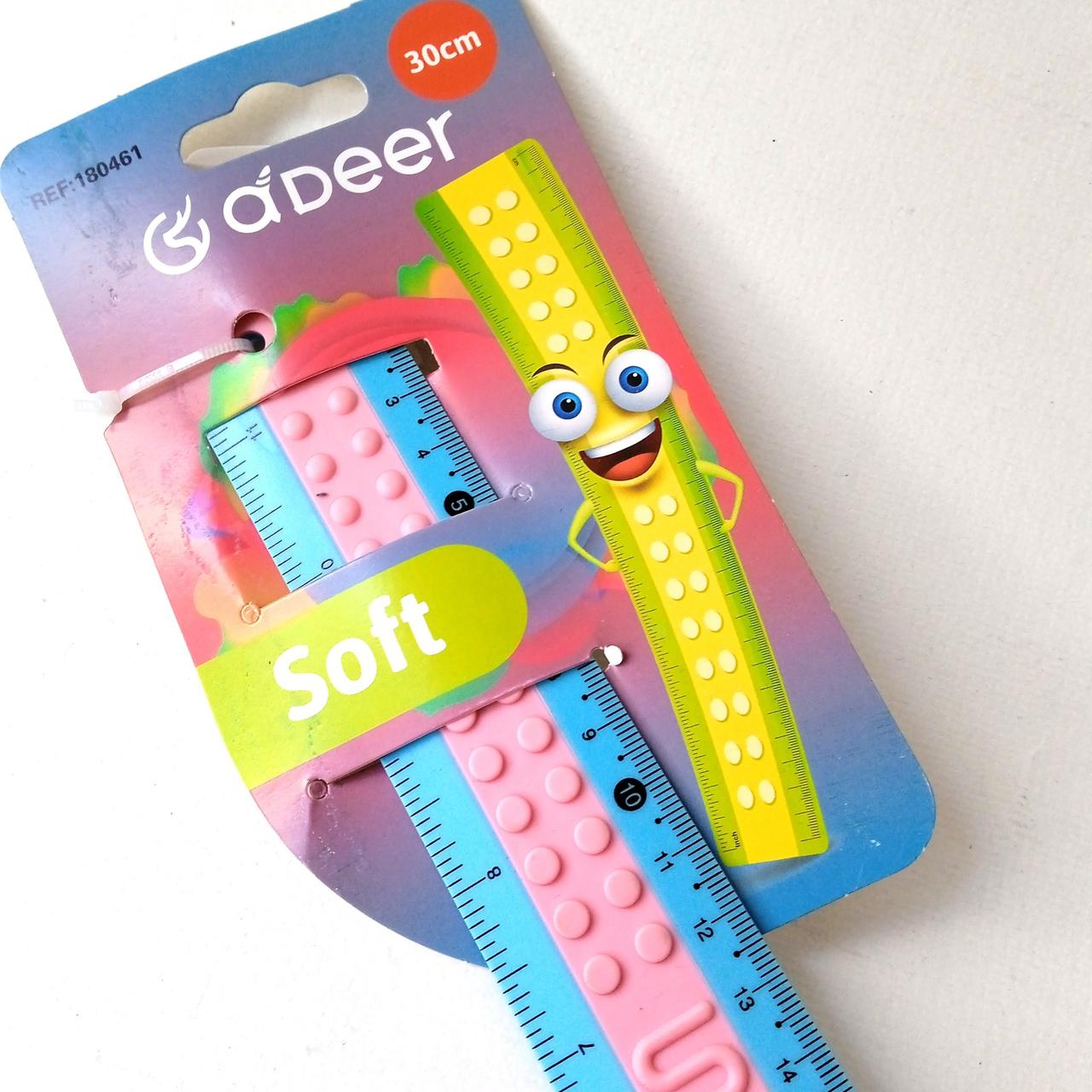 Канцелярська лінійка 30 см, пластикова з силіконовою вставкою, фото 1