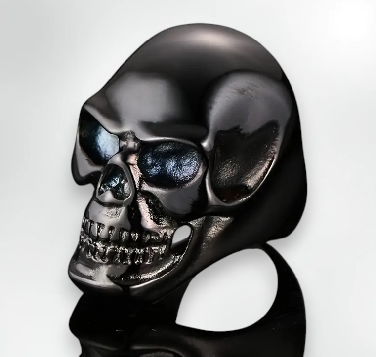 Чорна каблучка з черепом для чоловіків ретро нержавіюча сталь розмір 22, фото 1