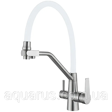 Змішувач для кухні з гнучким виливом на дві води Mixxus FUL-021 REFL.WHITE з нерж. сталі SUS304 (MI7017), фото 1