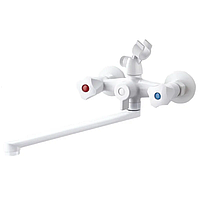 Змішувач для ванни PLAMIX OMEGA-140 EURO SET WHITE (зі шлангом, лійкою і кронштейном) (MX9579)