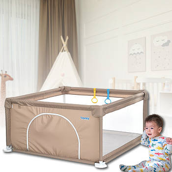 Дитячий манеж 123x123x61 см з входом на блискавки та 2 ручками Bambi MR 1339-BG Бежевий