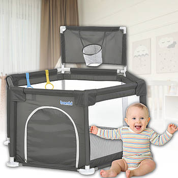 Дитячий манеж 138x121x104 см з баскетбольним кільцем Bambi MR 1340-G Сірий