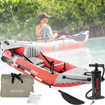 Надувний одномісний човен-байдарка Intex 68303 з веслом і насосом 305х91х46 см червоний