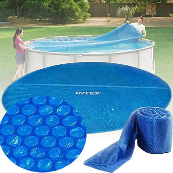 Захисний тент чохол для каркасного круглого басейну в пухирцю Intex 470 см 28014 Блакитний