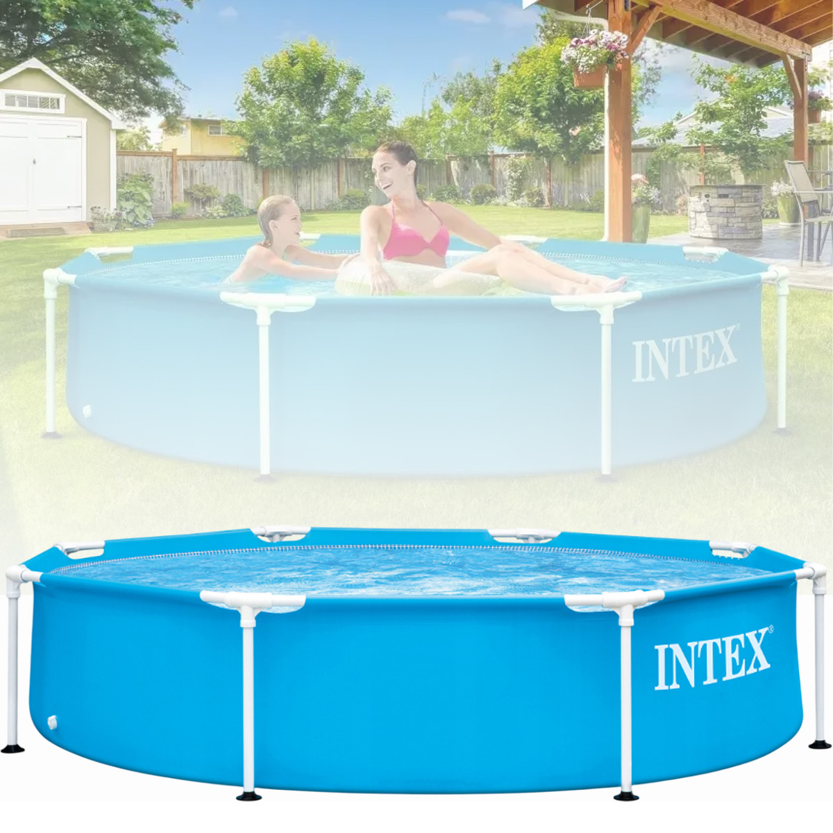 Каркасний круглий басейн Intex 28205 на 1828 л для заміського будинку 244 х 244 х 51 см Синій, фото 1