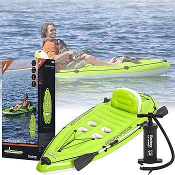 Одномісний надувний човен-каяк з ножним насосом та веслом Bestway 65097 Зелена Надувна байдарка