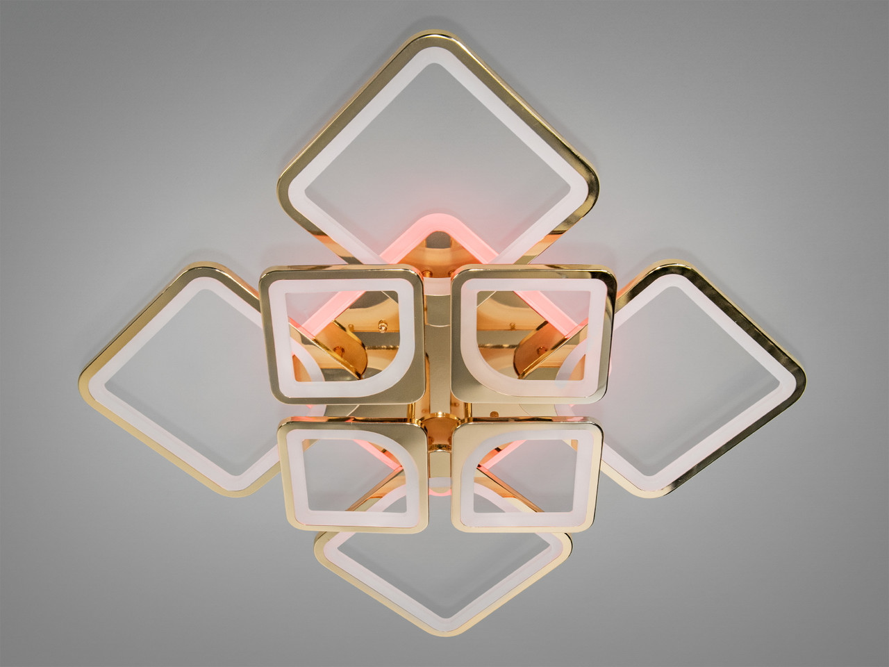 Квадратна LED люстра у вітальню з пультом, золото, 155W на 22м2 H8060-4+4G-LS, фото 1