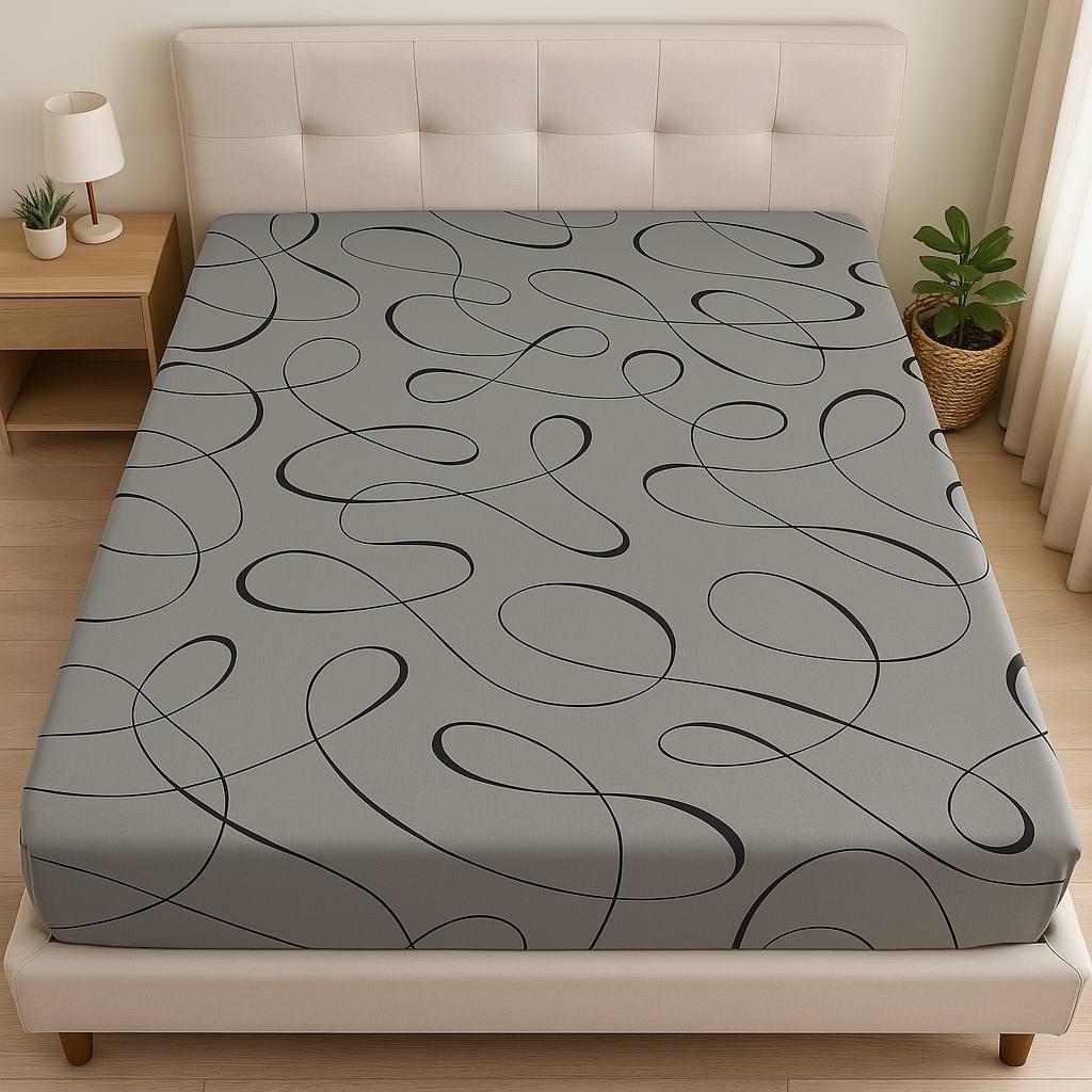 Простирадло на резинці двоспальне "Розпис. Сірий" | Бязь 160х200 см, фото 1