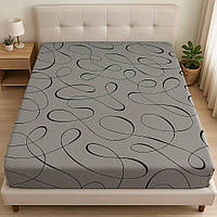 Простынь на резинке двуспальная "Роспись. Серая" | Бязь 160х200 см