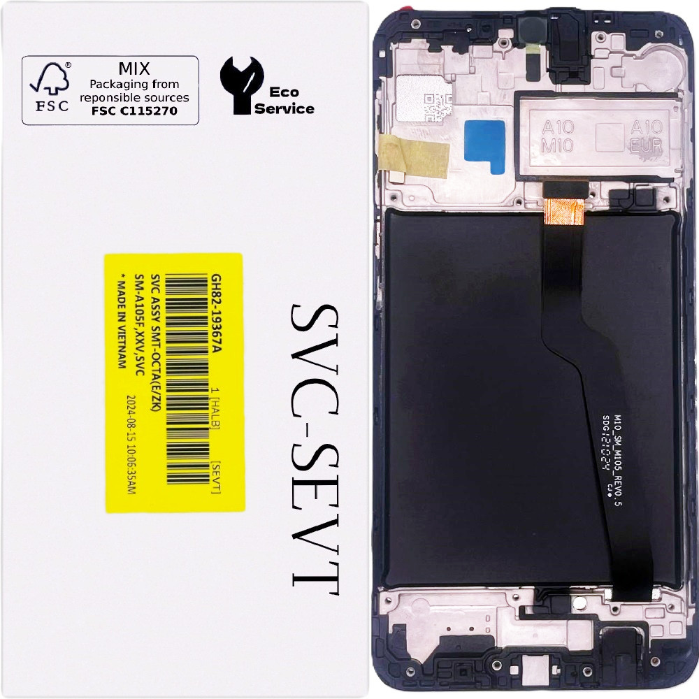 Дисплей Samsung A105FN Galaxy A10 Dual Sim чорний, оригінал, сервісна упаковка, з рамкою, GH82-19367A, фото 1