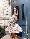 Жіноча біла коротка квіткова сукня з пишною спідницею і рукаами-ліхтариками, фото 4