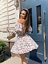 Жіноча біла коротка квіткова сукня з пишною спідницею і рукаами-ліхтариками, фото 6