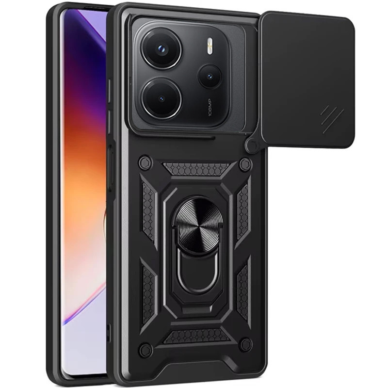 Протиударний чохол Camshield Serge Ring для Xiaomi Redmi Note 14 4G (Int. version) | Броньований з кільцем-підставкою Чорний, фото 1