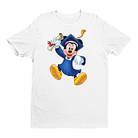 Футболка біла з оригінальним принтом для випускника "Міккі Маус випускник із дипломом» Push IT