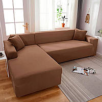 Чохол на диван кутовий універсальний велюровий Love You коричневий (84142)