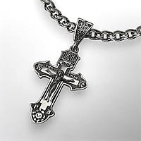 КОМПЛЕКТ: СРІБНИЙ ЛАНЦЮЖОК з ХРЕСТИКОМ, БІСМАРК, 925 проба, чорніння, 13 г + 3.8 г, 55 см