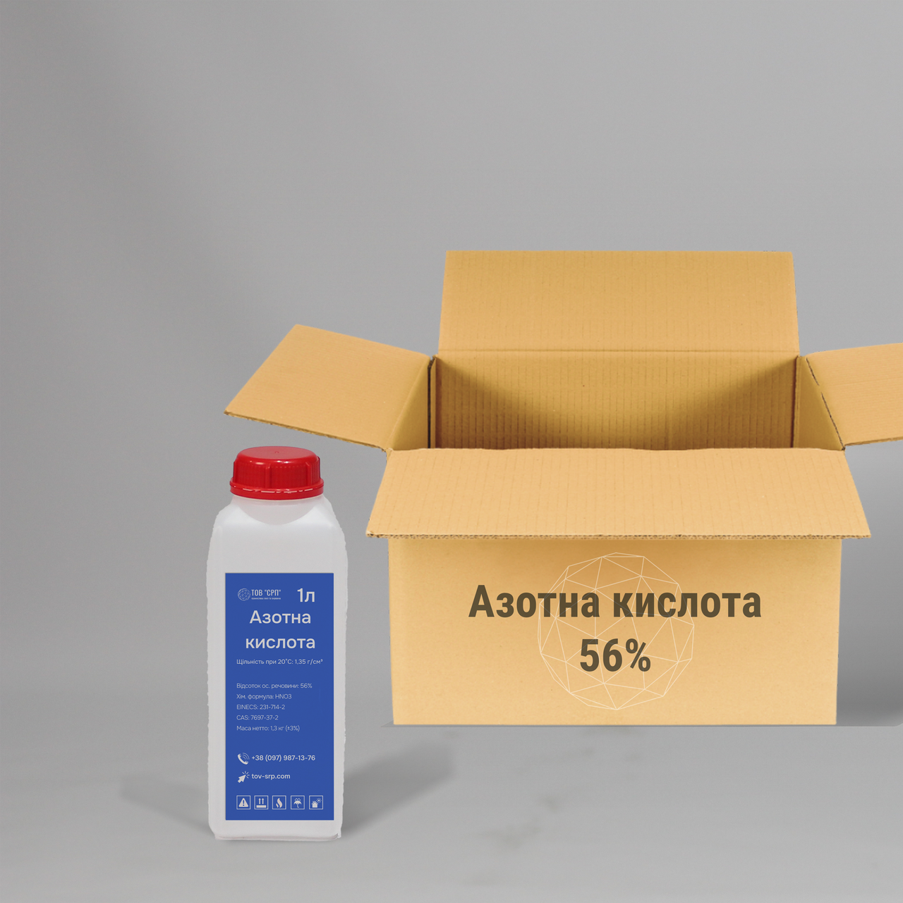 Азотна кислота 53-56% (вищий ґатунок) у флаконах 1л (у коробці 20 флаконів)