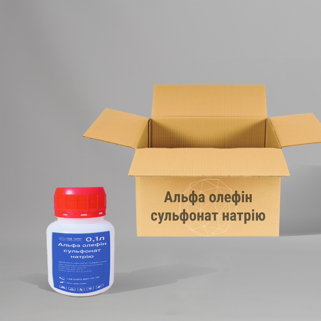 Альфа олефін сульфонат натрію (АОС) рідкий 37% у флаконах 0,1л (у коробці 126 флаконів)