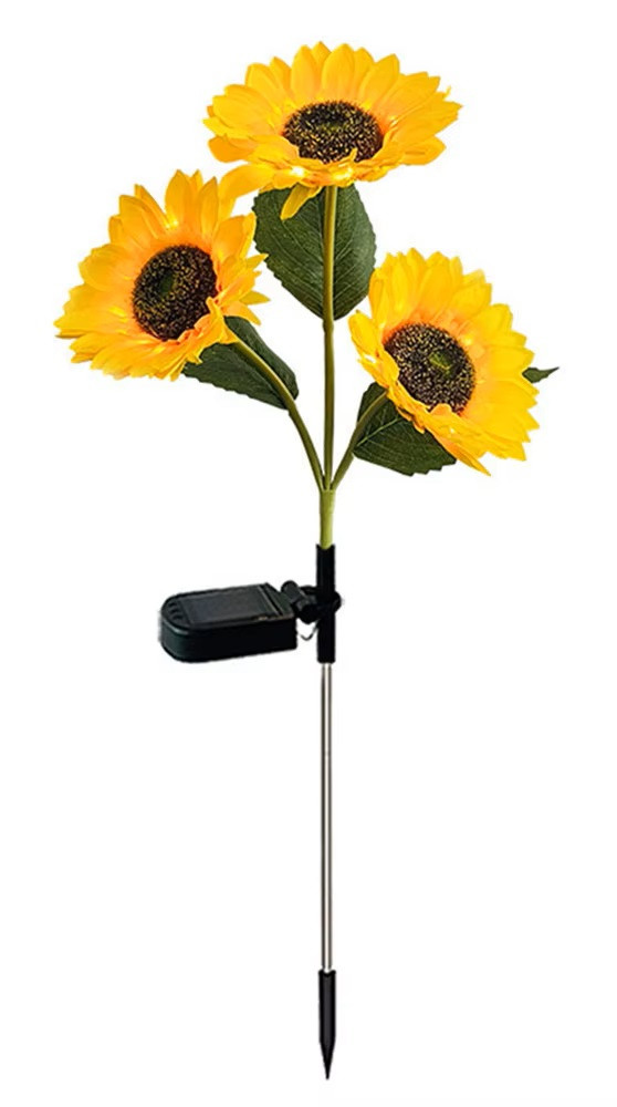 Декоративний світильник на сонячній батареї у формі трьох соняхів, фото 1