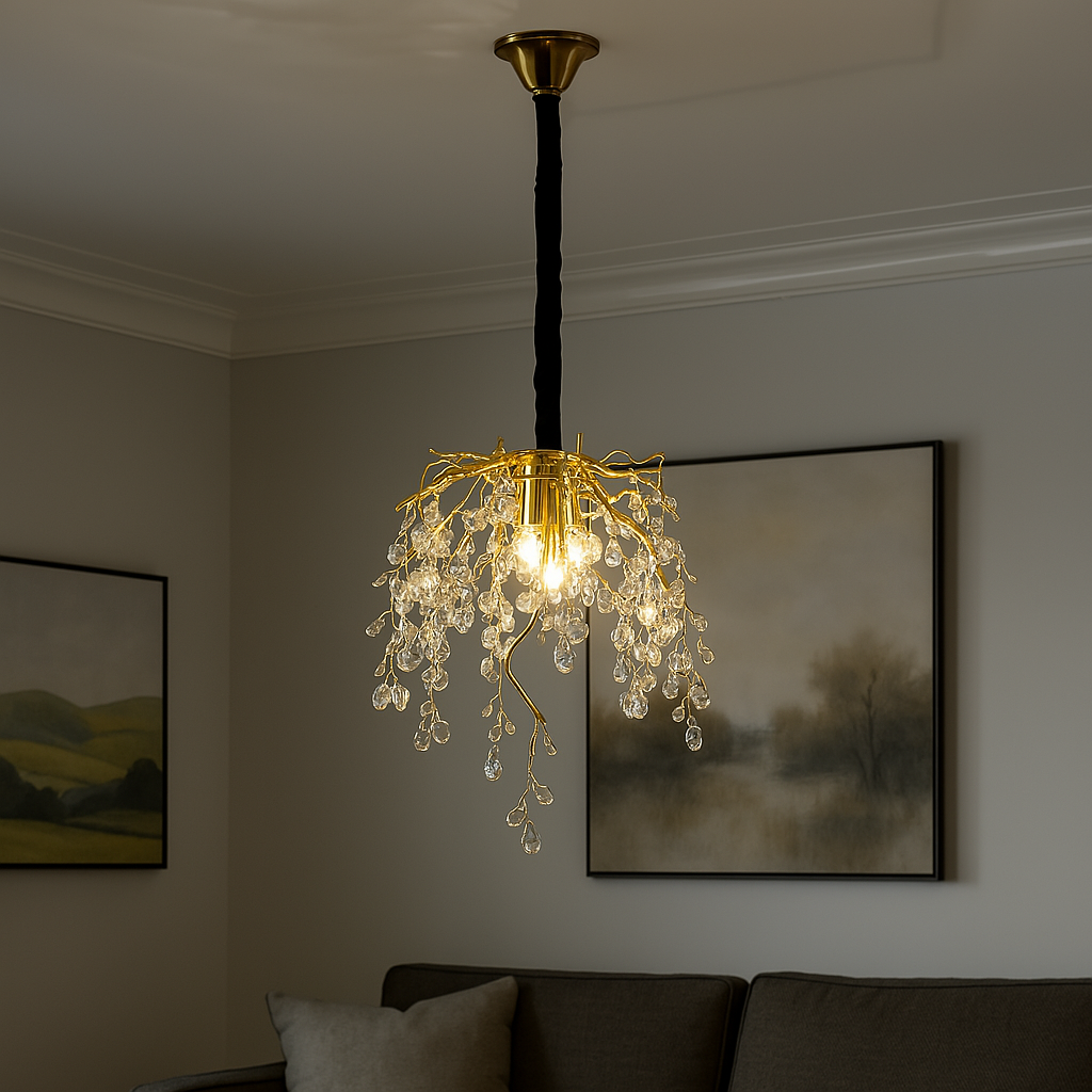 Люстра Класична із скляними крапельками діаметр 44 см Artlight цоколь E14 ламп 4 шт колір Золотистий P6072/400