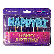 Свічки-букви "Happy Birthday" блакитний блиск