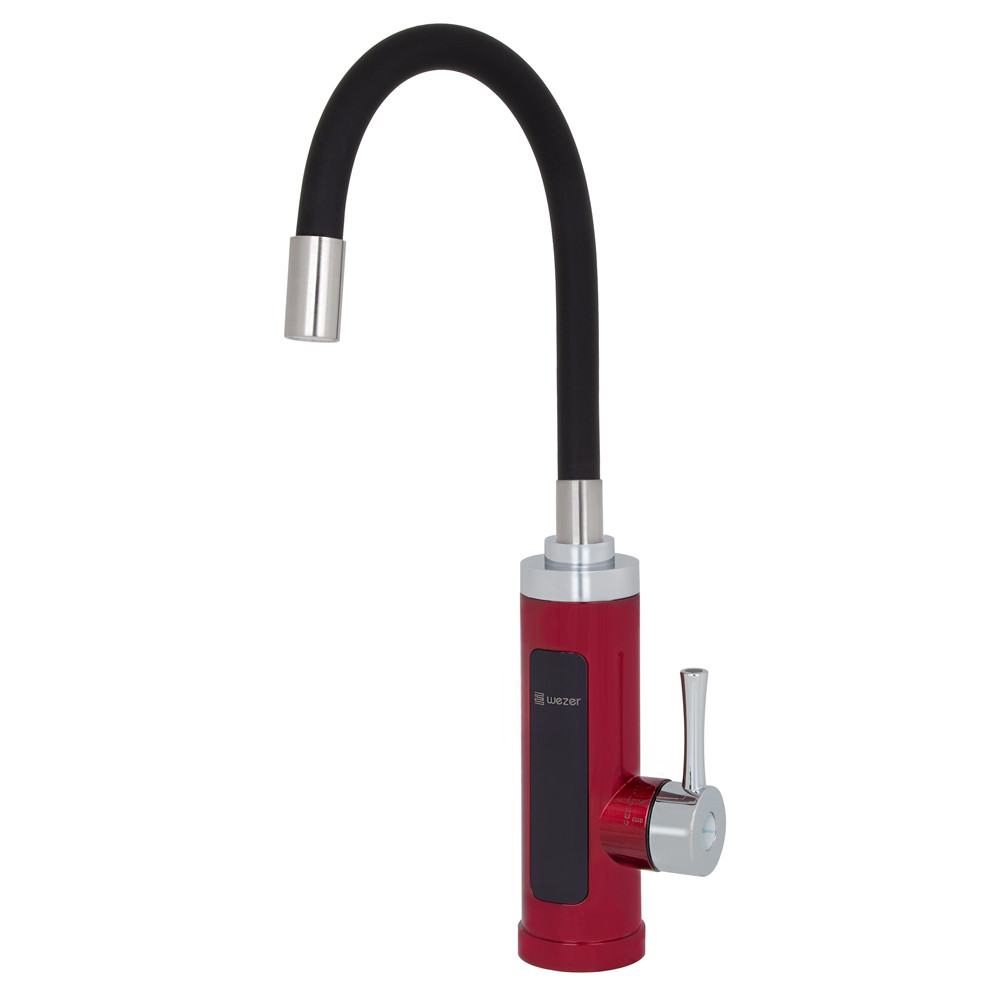 Проточний водонагрівач WEZER SDR-G16T-Red для кухні, гнуч. вилив, датчик темп., 3,3 кВт, червоний, фото 1