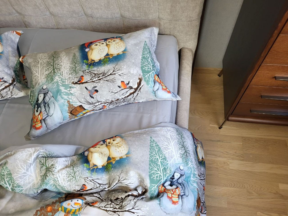 Сатин PREMIUM, SNOWY FOREST NEW (Полуторний), фото 1