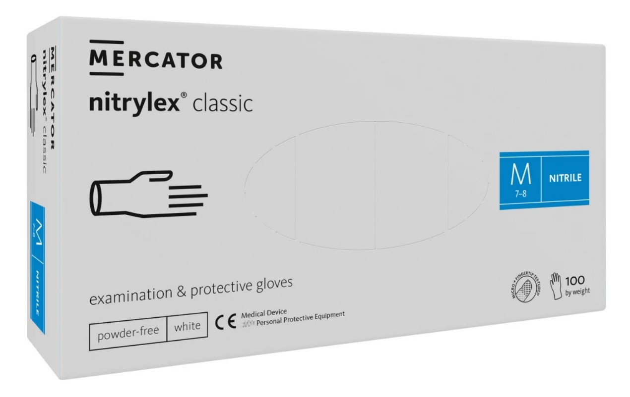 Рукавички нітрилові Nitrylex Classic без пудри білі 100шт M