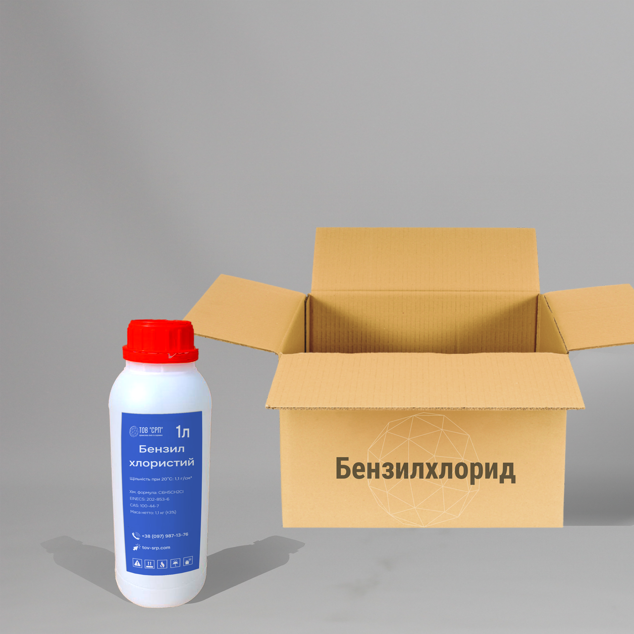 Бензил хлористий (бензилхлорид, хлорметилбензол, альфа-хлортоулол) у флаконах 1л (у коробці 16 флаконів)