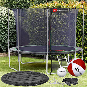 Батут Hop-Sport 10ft 305 см чорно-зелений з внутрішньою сіткою 4 ноги, для дорослих і дітей. Складаний