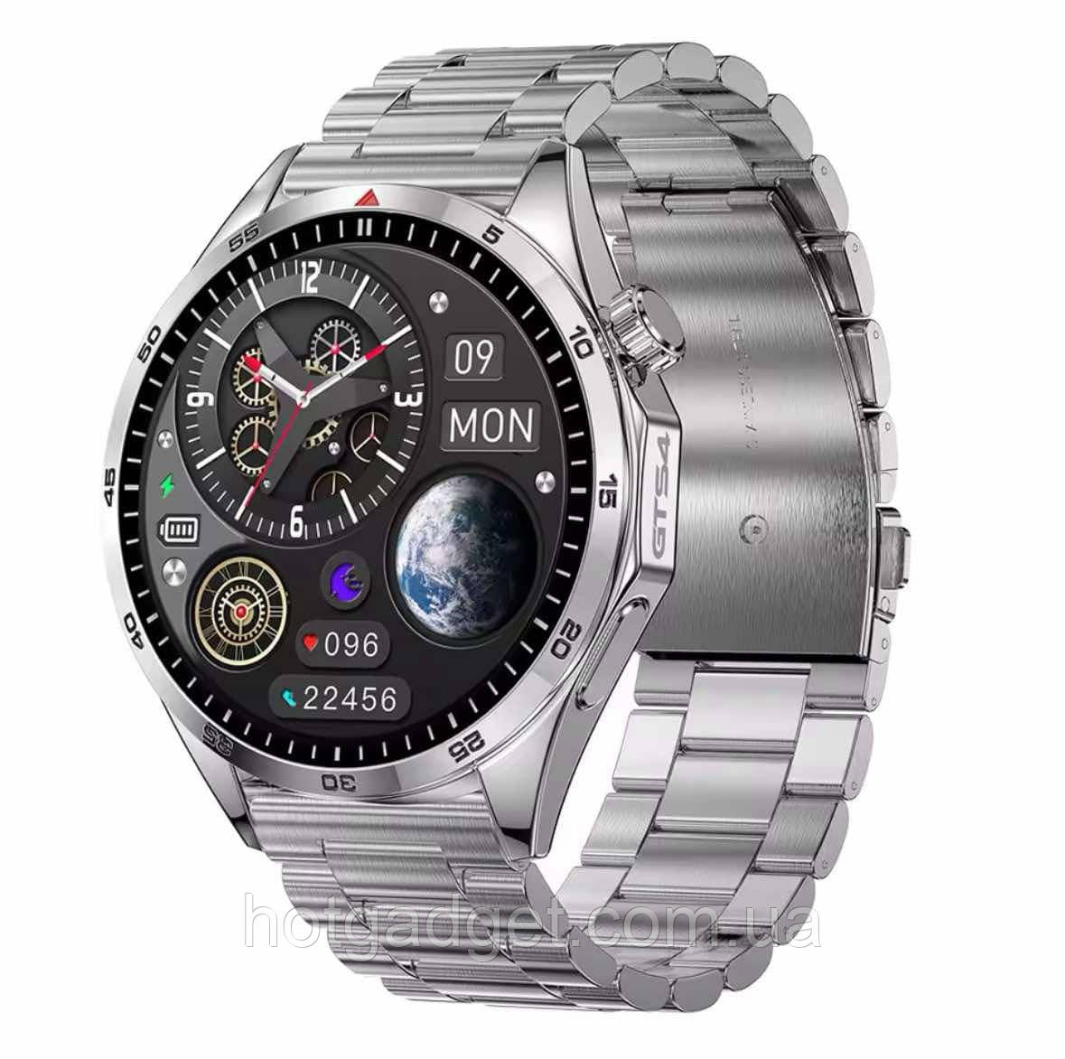 Смарт годинник LEMFO GTS4 Silver (дзвінки, пульсоксиметр, тонометр) Amoled екран, металевий ремінець