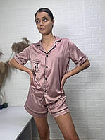Стильна жіноча піжама рубашка шорти шовк