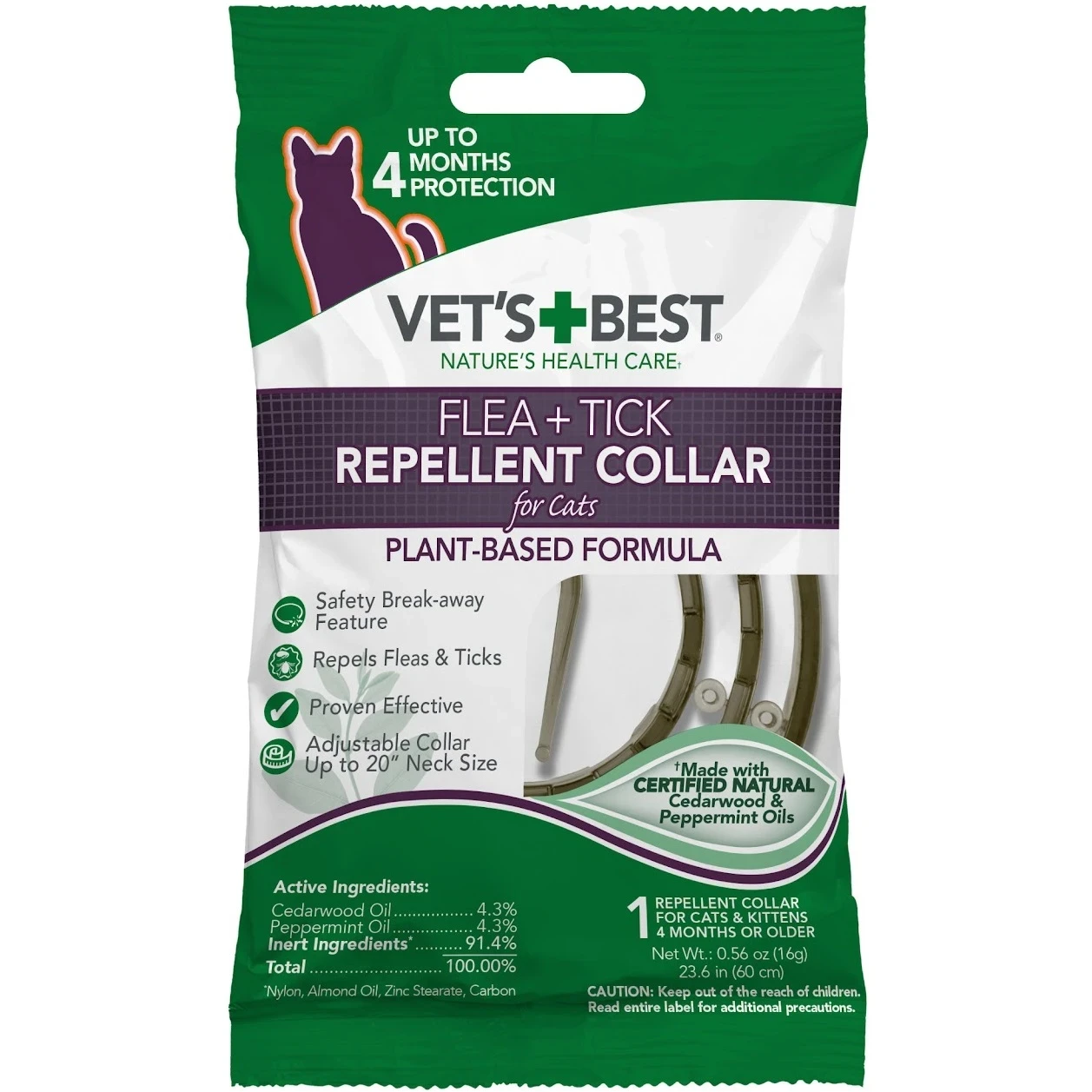 Нашийник Vet's Best Flea&Tick Repellent Cat Collar від бліх та кліщів для котів 60 см (vb10812)
