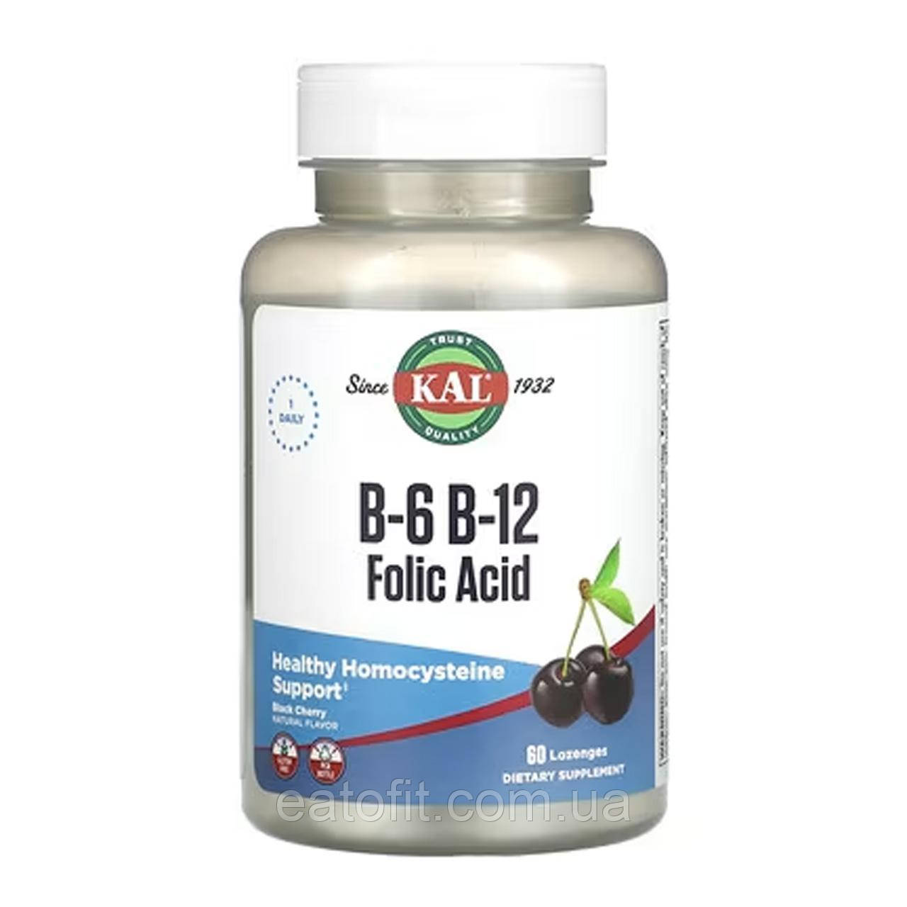 Вітаміни B-6 B-12 фолієва кислота (B-6 B-12 Folic Acid) 50 мг/400 мкг/400 мкг 60 льодяників зі смаком ягід CAL-68555, фото 1