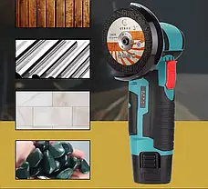 Акумуляторна болгарка 12 V у кейсі з 2 акумуляторами та дисками для металу 76 мм, фото 4