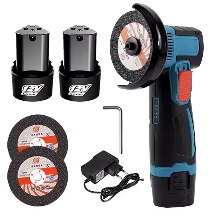 Акумуляторна болгарка 12 V у кейсі з 2 акумуляторами та дисками для металу 76 мм