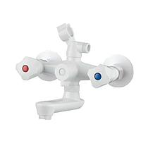 Змішувач для ванни PLAMIX OMEGA-142 EURO SET WHITE (зі шлангом, лійкою та кронштейном) (MX9699)