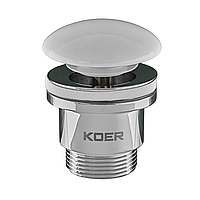 Донний клапан для раковини універсальний (з/без переливу) Koer PW-01-11 автоматичний (Click-Clack) (Біла керамічна накладка) 1