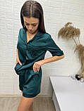 Шовкова піжама рубашка шорти у смарагдовому кольорі з вишивкою, фото 5