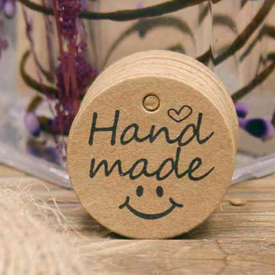Бірка паперова "Hand made", 3 см, крафт