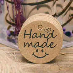 Бірка паперова "Hand made", 3 см, крафт