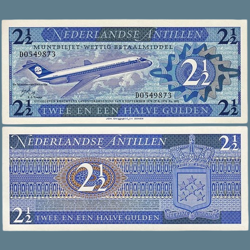 Колекційна банкнота 2,5 гульдена 1970 року. Нідерландські Антили (смолет). UNC до колекції, фото 1
