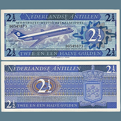 Колекційна банкнота 2,5 гульдена 1970 року. Нідерландські Антили (смолет). UNC до колекції