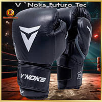 Боксерські рукавички V`Noks Futuro Tec 10 унцій (Винокс) Чорні, натуральна шкіра, преміум захист