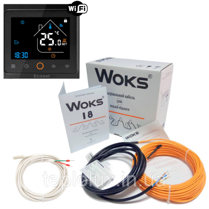 Нагрівальний кабель Woks – 18 2190 Вт ( 123 м.) з терморегулятором Ecoset PWT 002 WI-FI