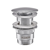 Донний клапан для раковини з переливом Koer PW-03-01 автоматичний (Click-Clack) (Колір хром) 1 1/4'' (KR3394)