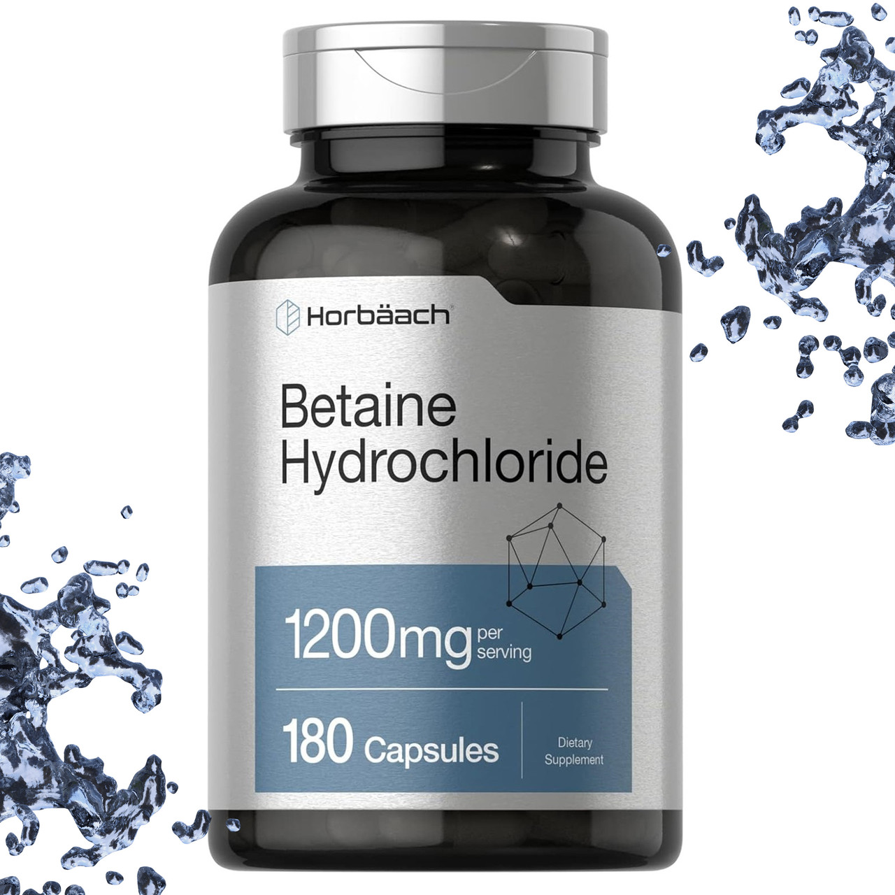 Бетаїн Гідрохлорид Horbaach Betaine Hydrochloride 1200 мг на порцію 180 капсул